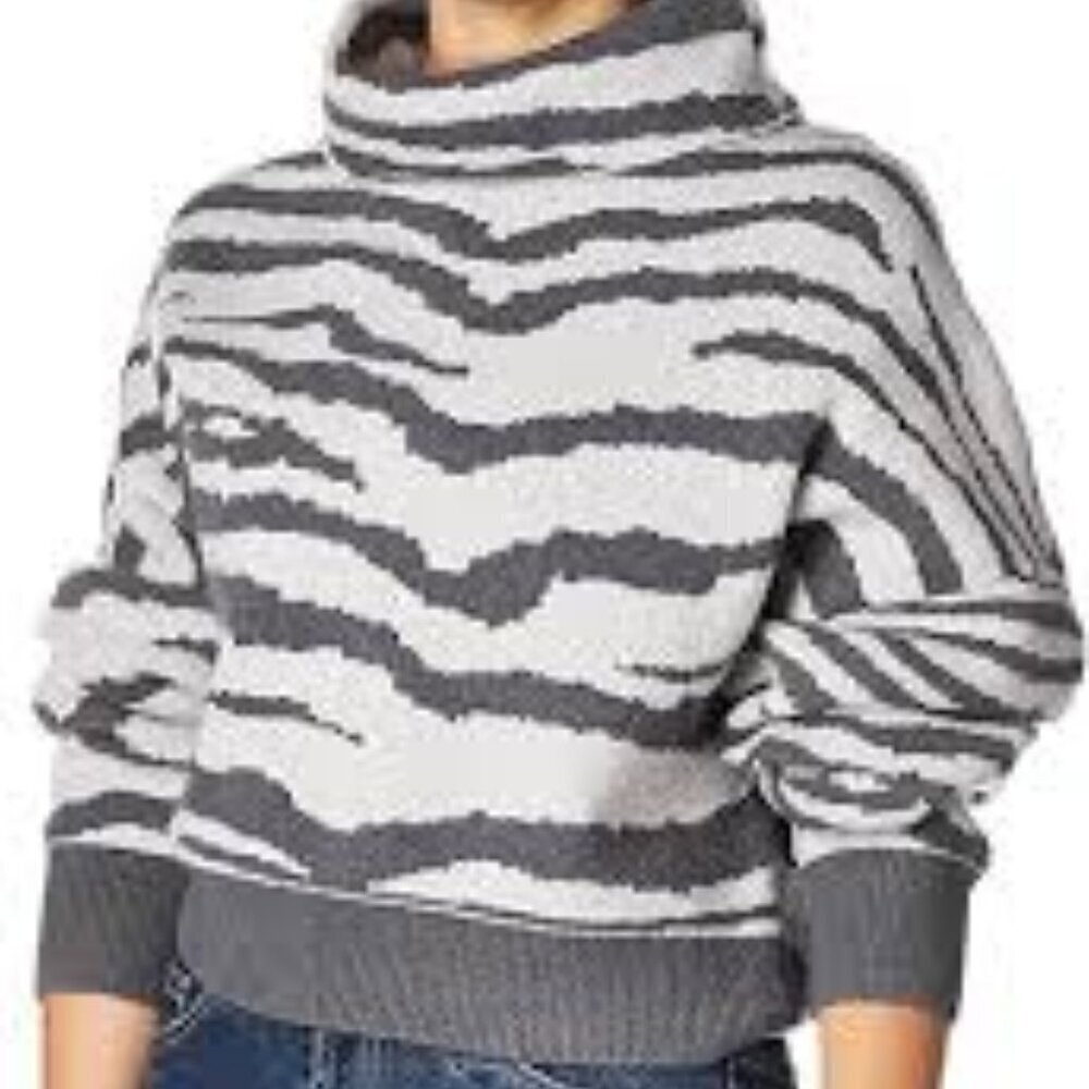 Kendall & Kylie Gray Zebra Stripe Turtleneck Sweater Size XS
